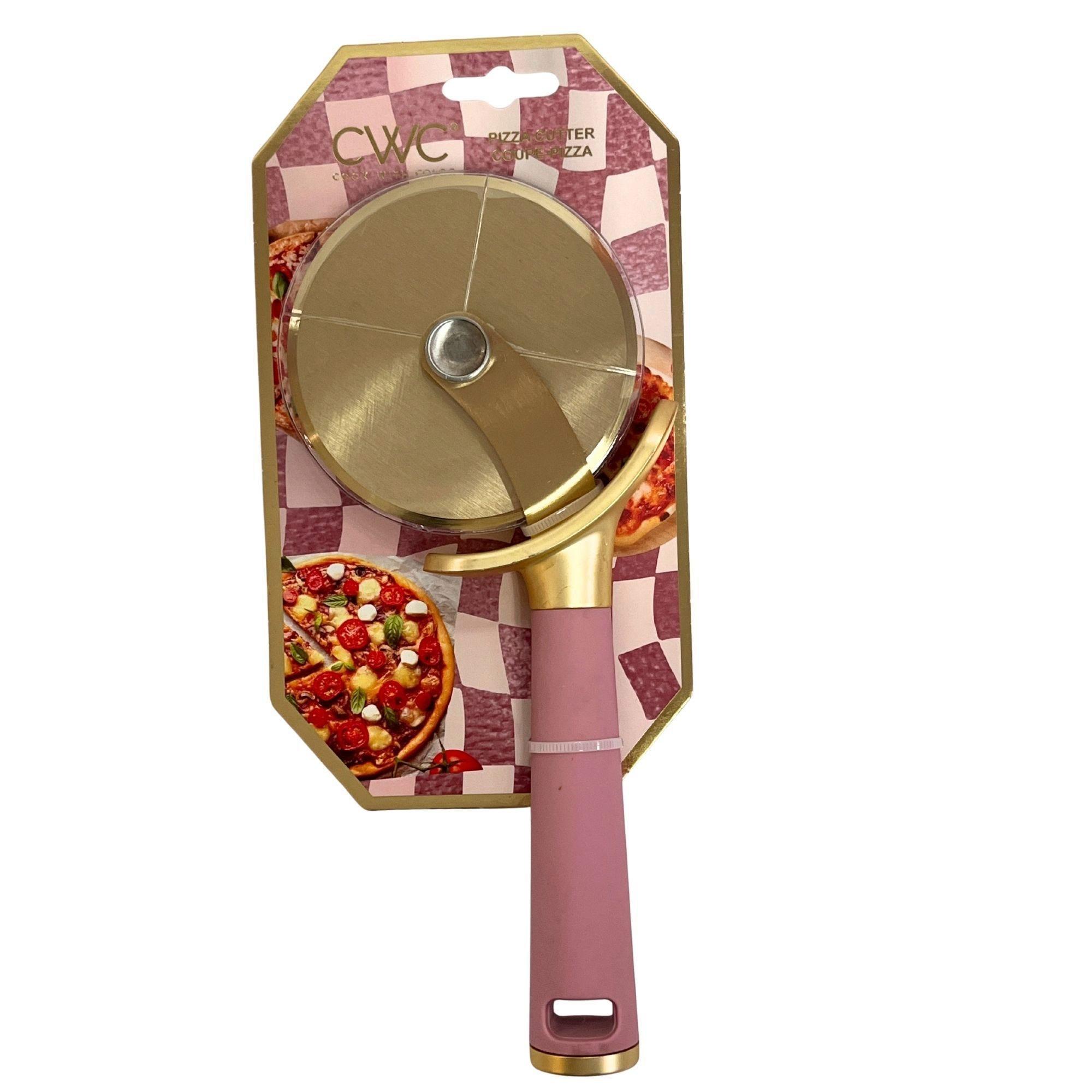 Cook with Color 3.5" x 9"  Large Gold Pizza Cutter with Pink Handle image