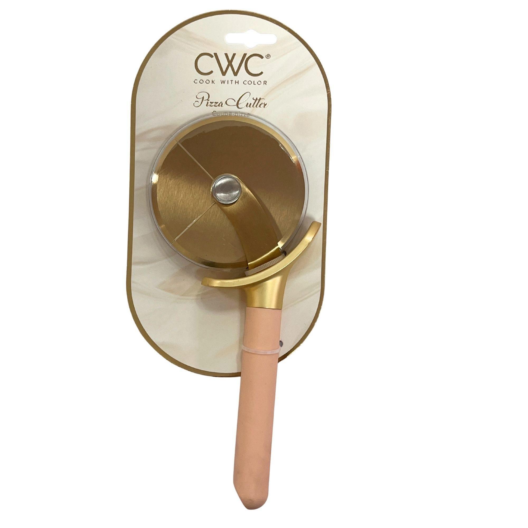 Cook with Color 3.5" x 9" Large Gold Pizza Cutter with Blush Handle image