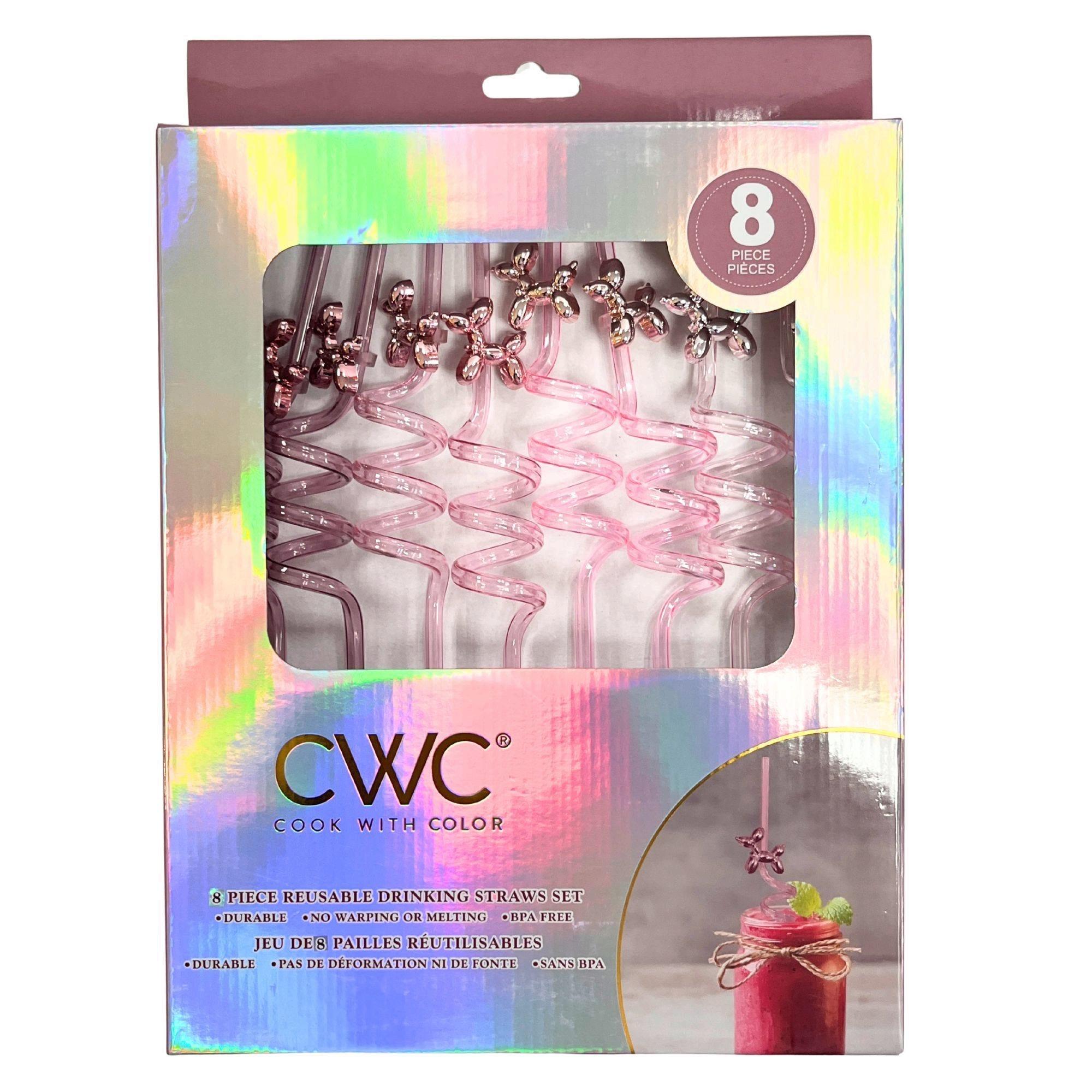 Cook with Color 8 Piece Pink Balloon Dog BPA Free Swirly Plastic Straw Set image