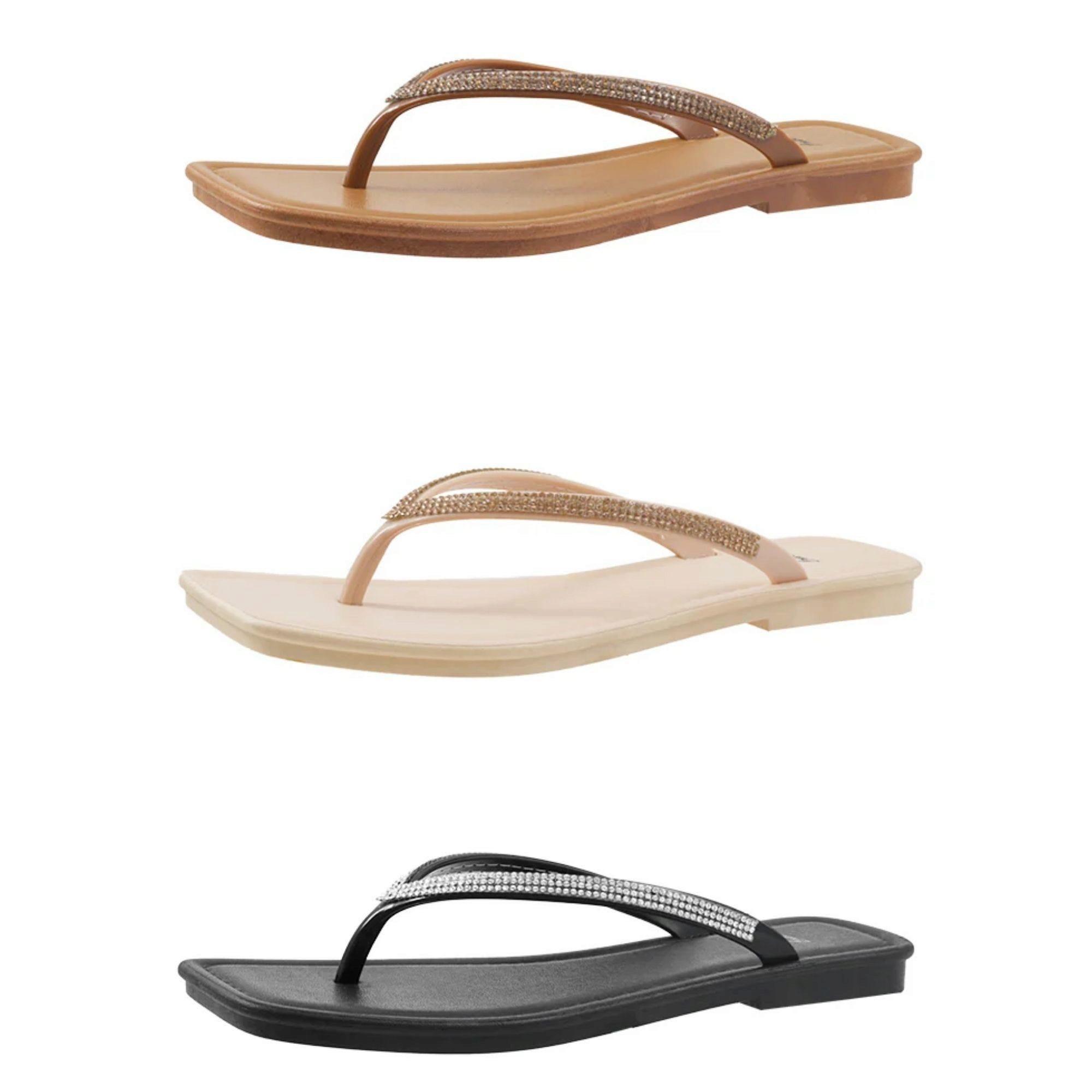 Women's Assorted Square Toe Rhinestone Thong Sandals in Sizes 6-10- NO CA image