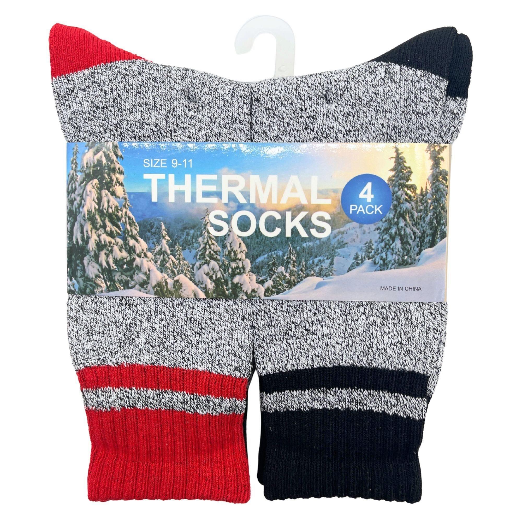 4 Pack Heavy Weight Recycled Cotton Thermal Boot Socks in Size 9-11 with Thin Stripe Design image