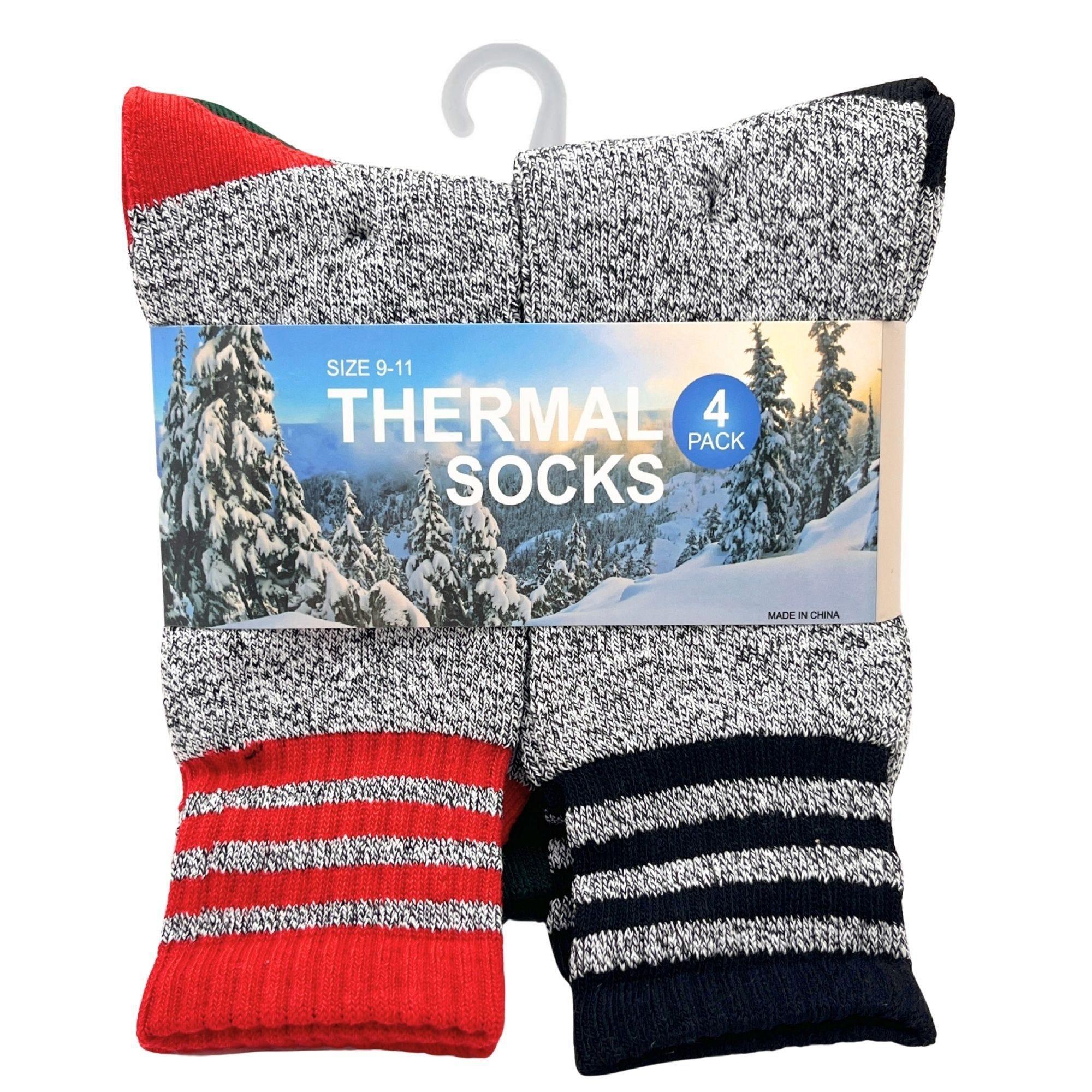 4 Pack Heavy Weight Recycled Cotton Thermal Boot Socks in Size 9-11 with Multi Stripe Design image