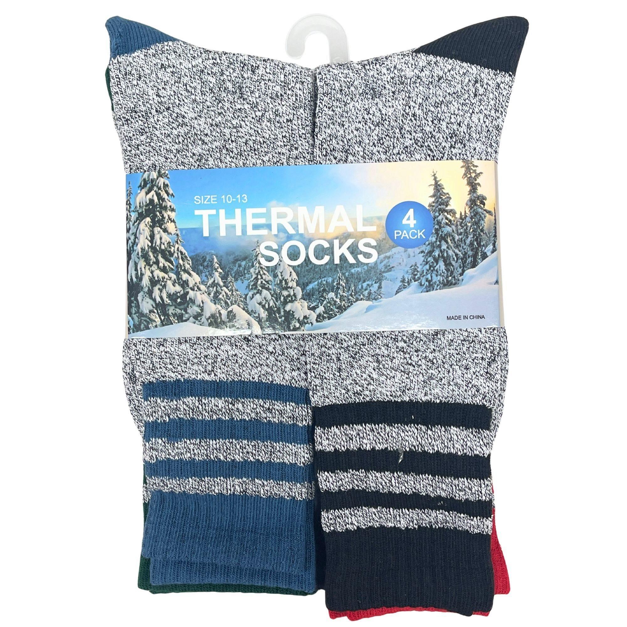 4 Pack Heavy Weight Recycled Cotton Thermal Boot Socks in Size 10-13 with Multi Stripe Design image