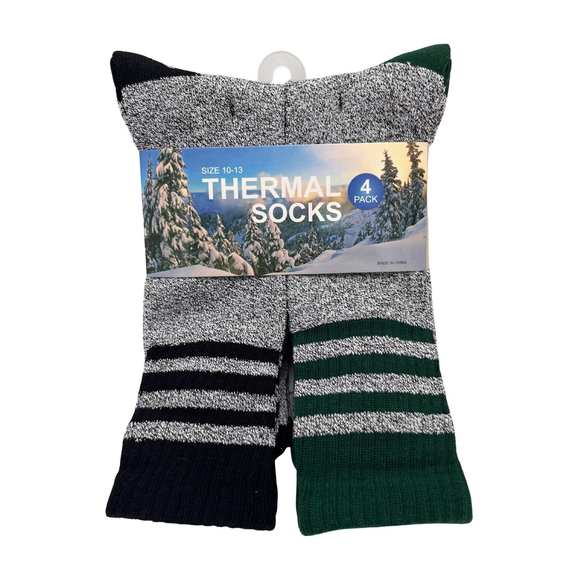 4 Pack Heavy Weight Recycled Cotton Thermal Boot Socks in Size 10-13 with Black and Green Stripe Design image