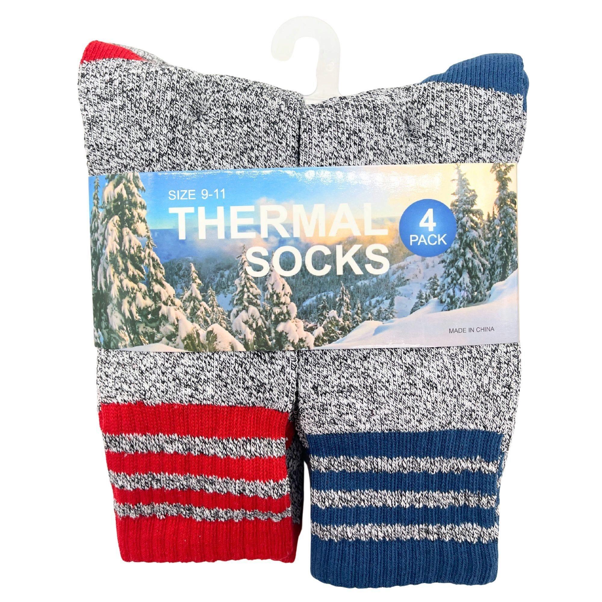 4 Pack Heavy Weight Recycled Cotton Thermal Boot Socks in Size 9-11 with Red and Blue Stripe Design image
