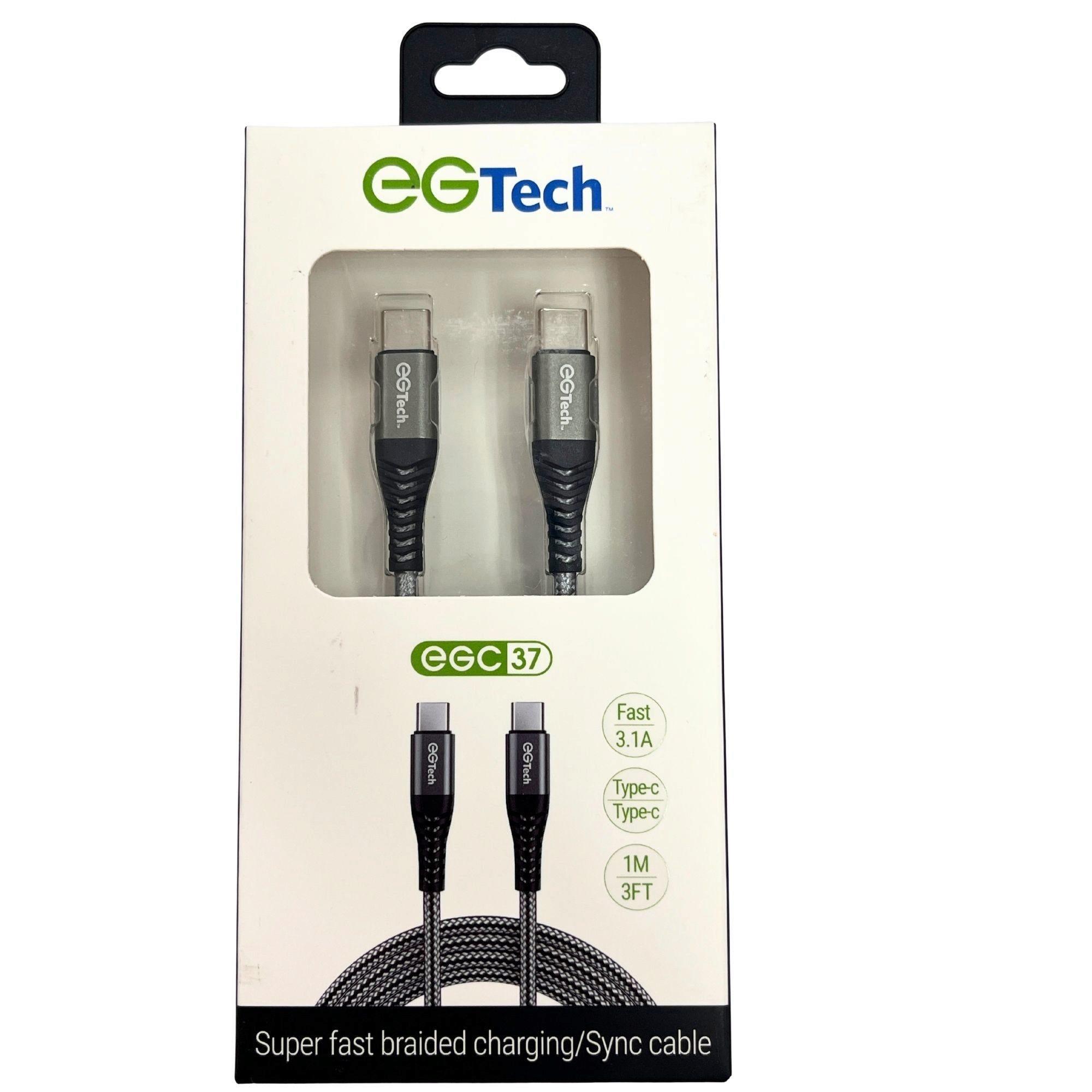 EG Tech 2.1A Super Fast Braided 3 Foot USB Type C to C Cable image