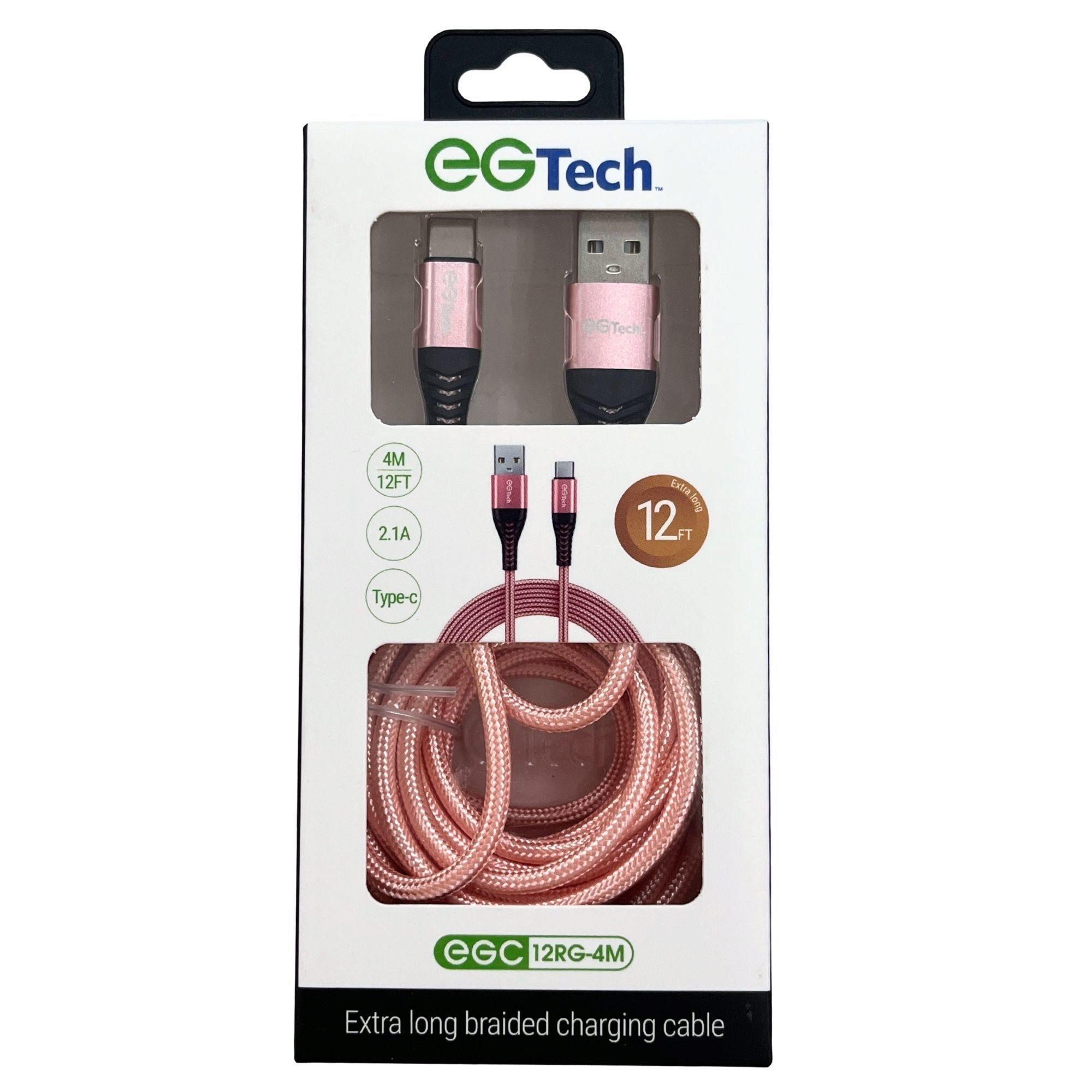 EG Tech 2.1A Braided 12 Foot USB Type Cable in Pink image