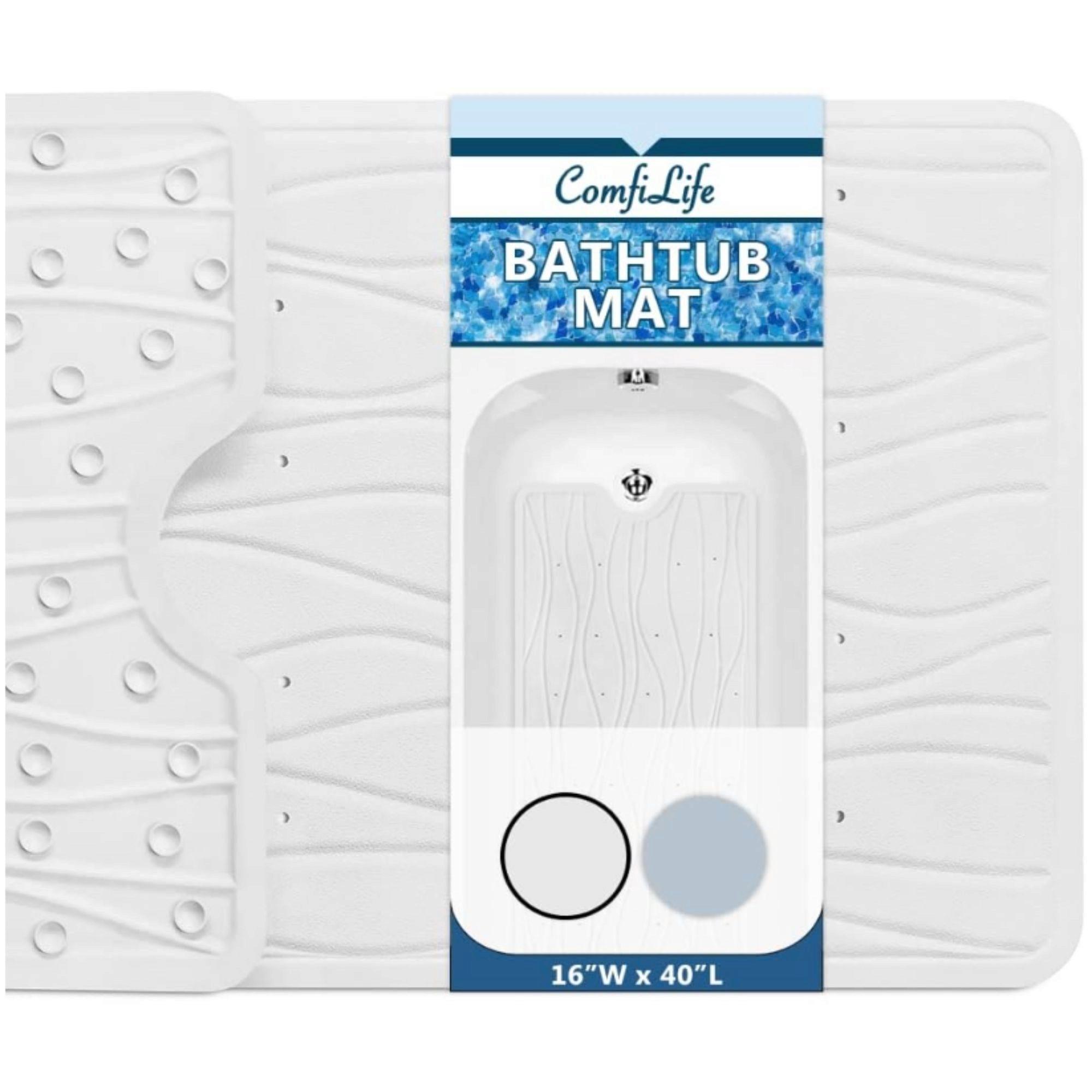 Comfi Life Heavy Duty 16" x 35" Bath Tub Mat with Suction Cups in Cream Wave image