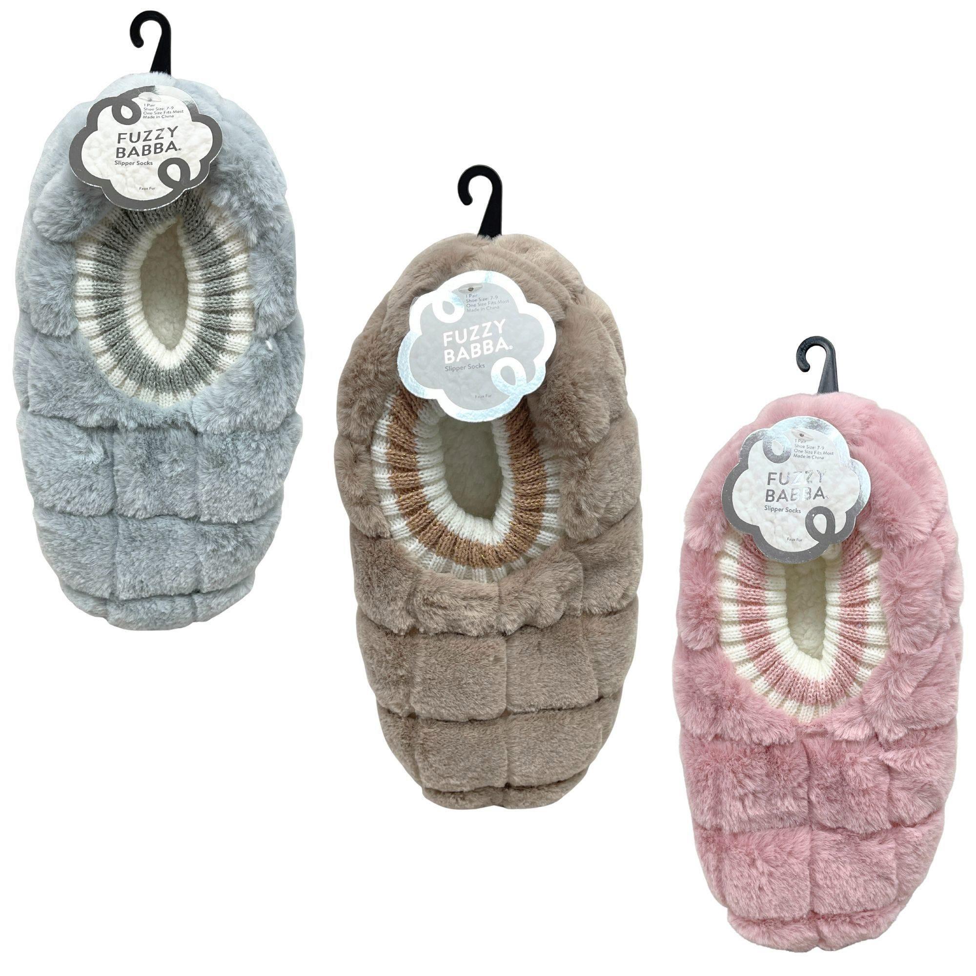 Fuzzy Babba 1 Pack Footable Ladies Quilted Faux Fur Lurex Knit Cuff Slipper in Assorted Colors image