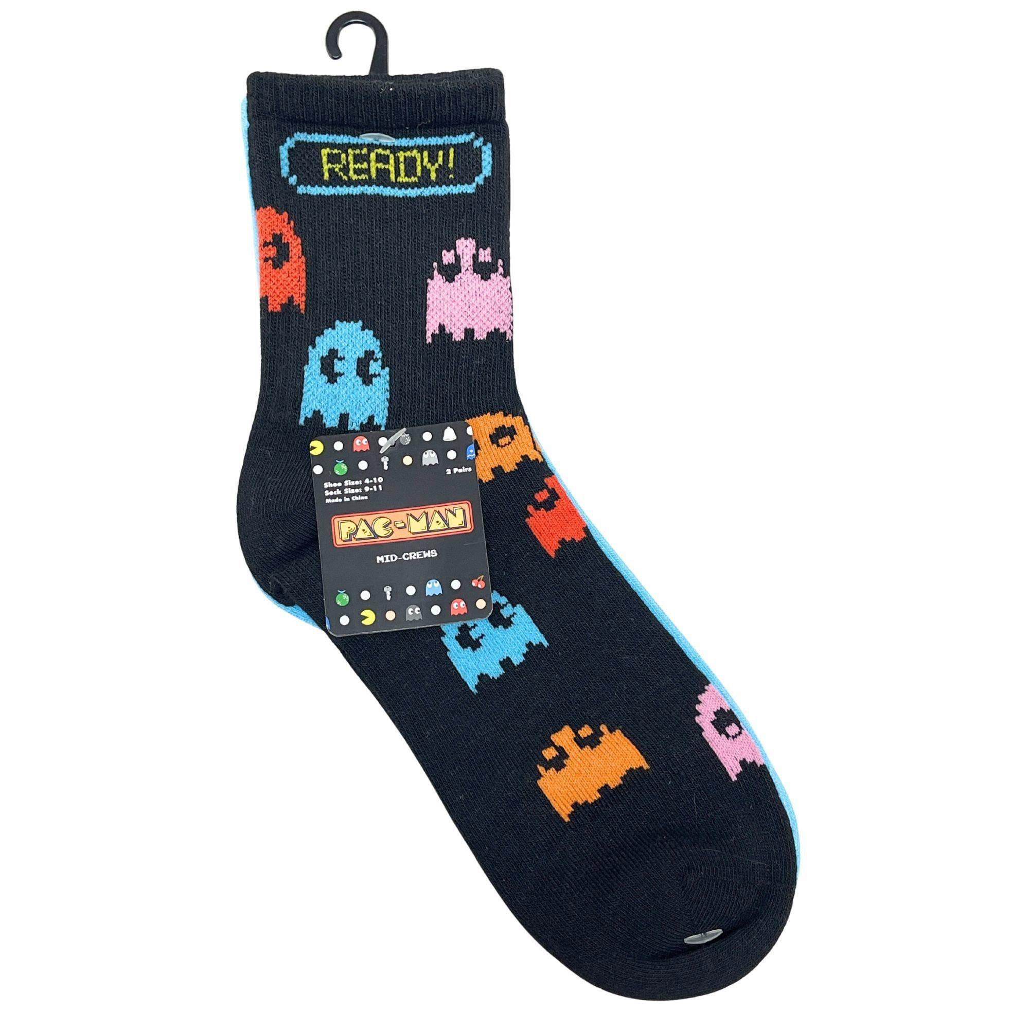 2 Pack Ladies Ribbed Mid Crew Socks Pac Man License in Size 9-11 image