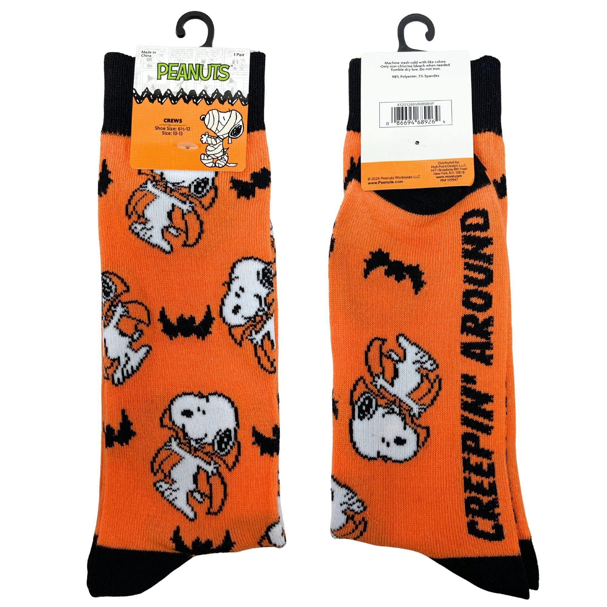 1 Pack Peanuts Licensed Mens Snoopy Halloween Crew Socks in Size 10-13 image