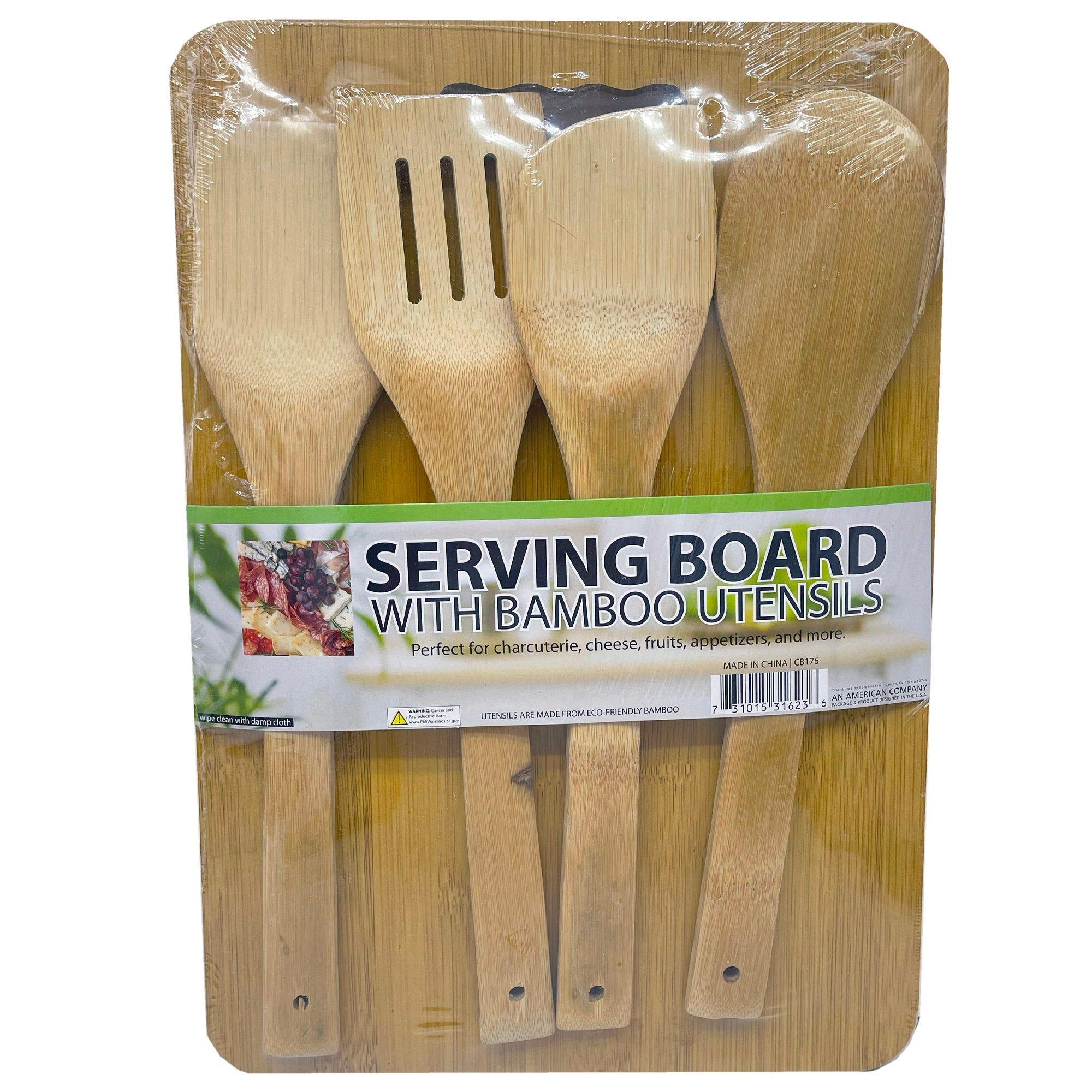 5 Piece Serving Board with Bamboo Utensils Set image