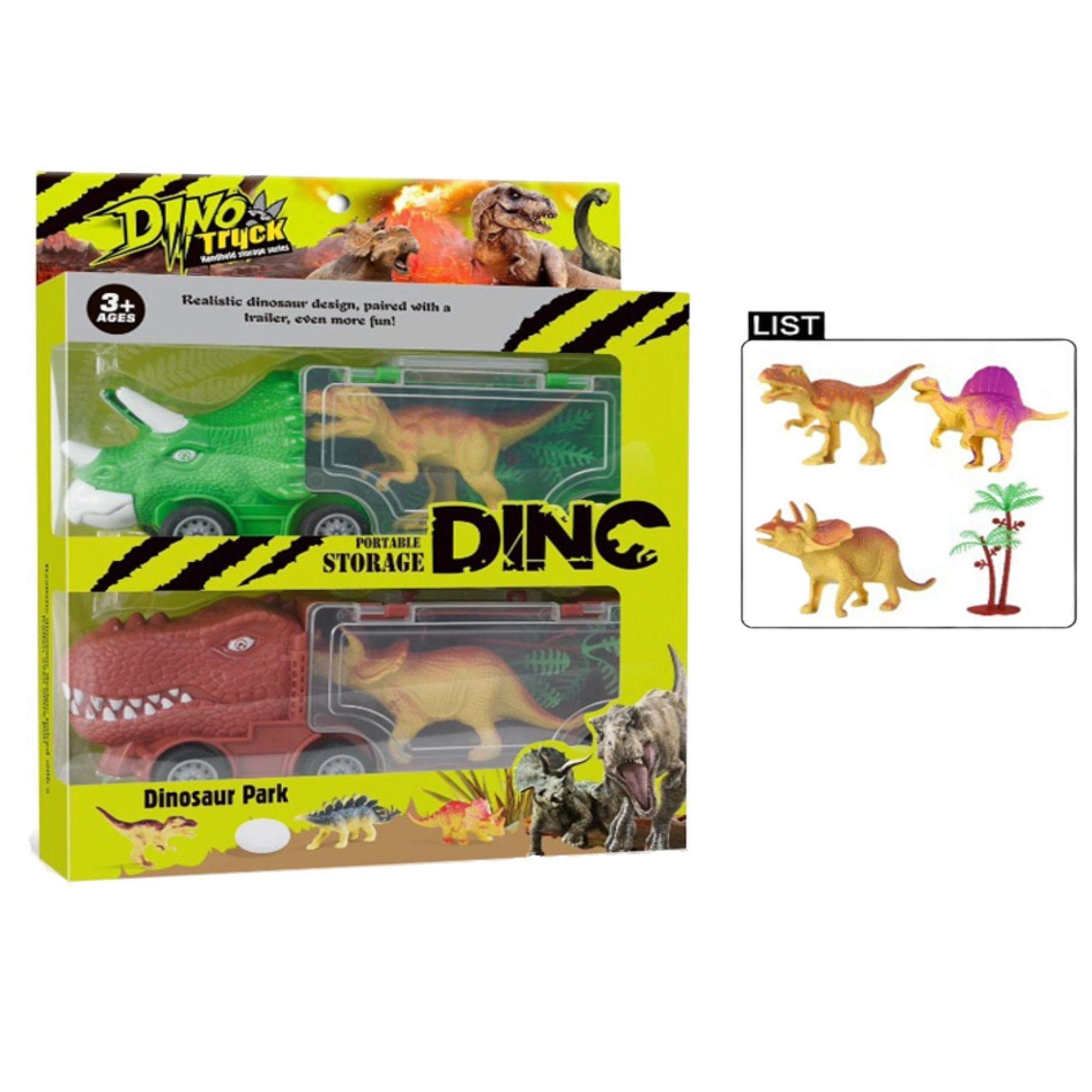 2 Pack Dino Portable Storage Trailer Truck with Dinosaur Cargo Playset image