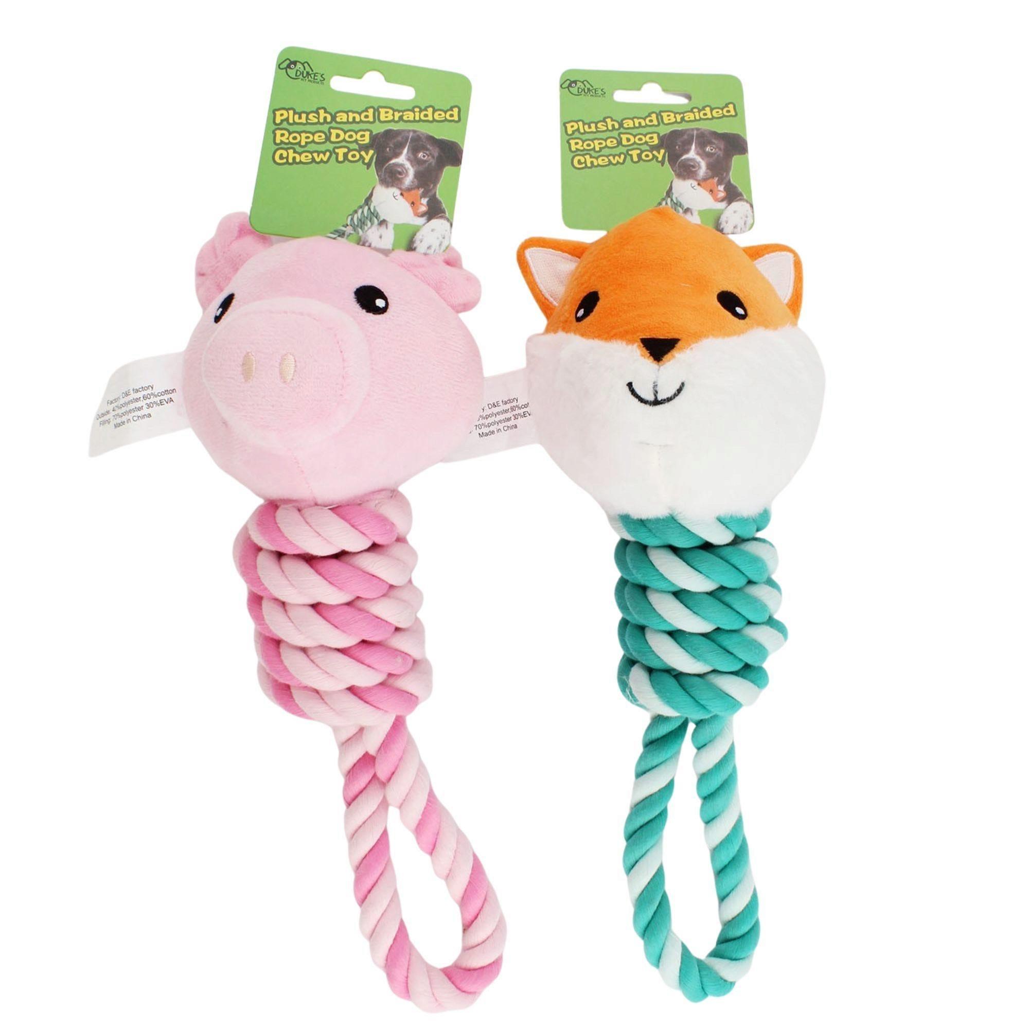 Plush and Braided Rope Dog Chew Toy in Assorted Animal Designs image