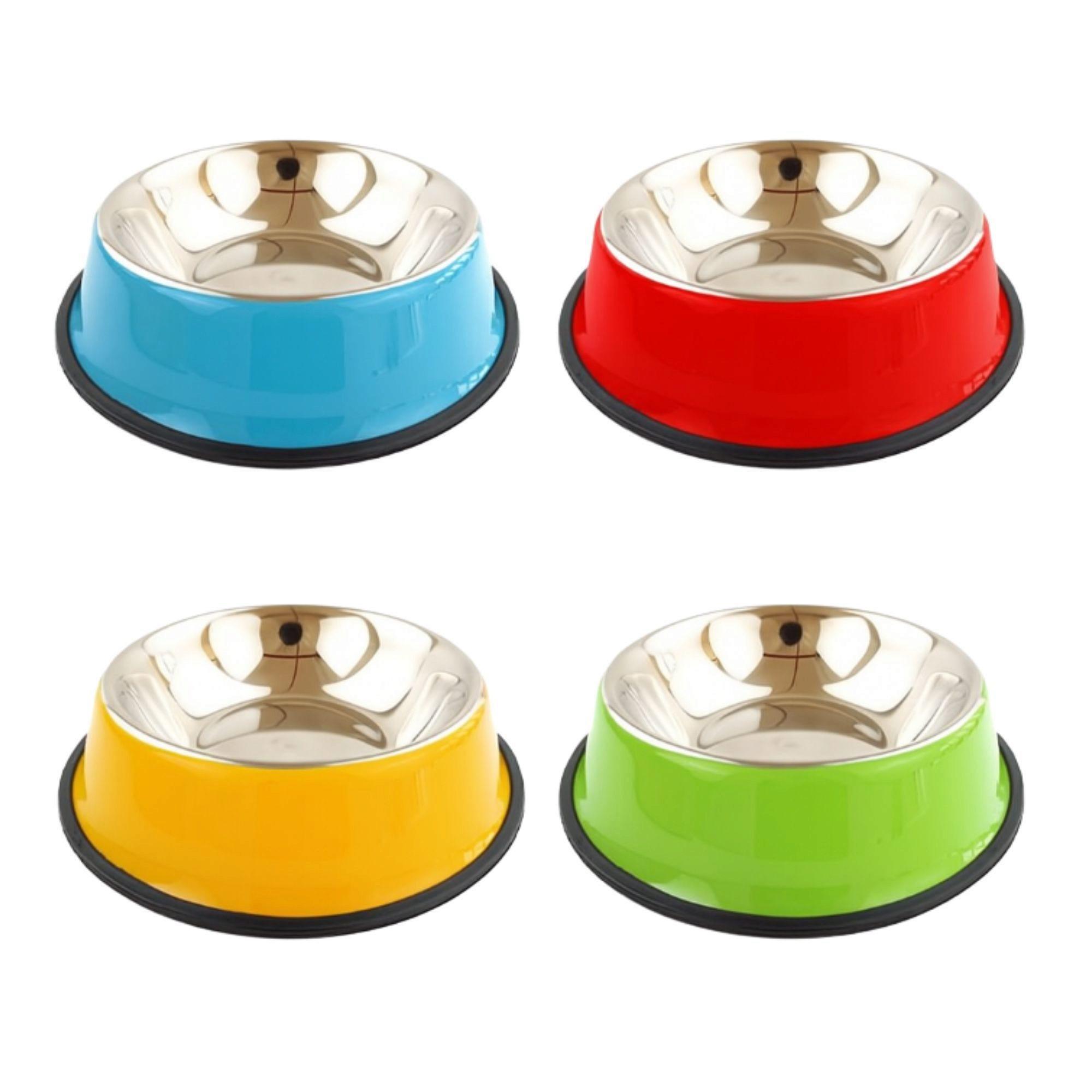 8.6" Assorted Color Stainless Steel Pet Feeding Bowl with Rubber Bottom image