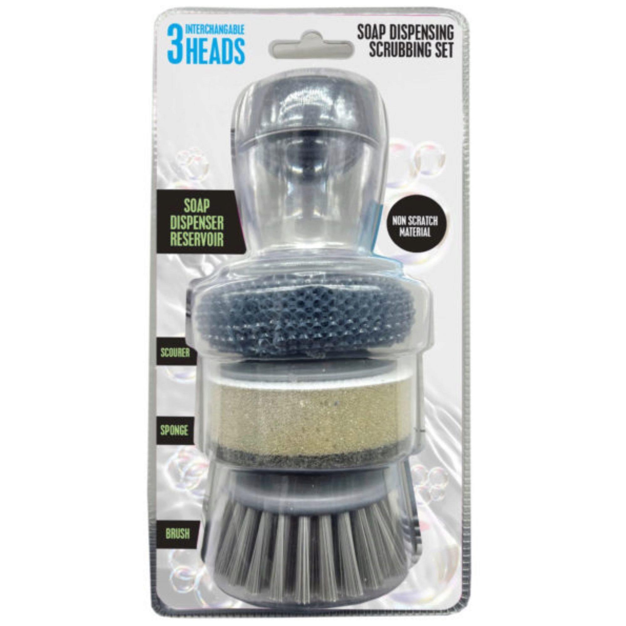 Dish Soap-Dispensing Scrub Brush with 3 Interchangeable Heads image