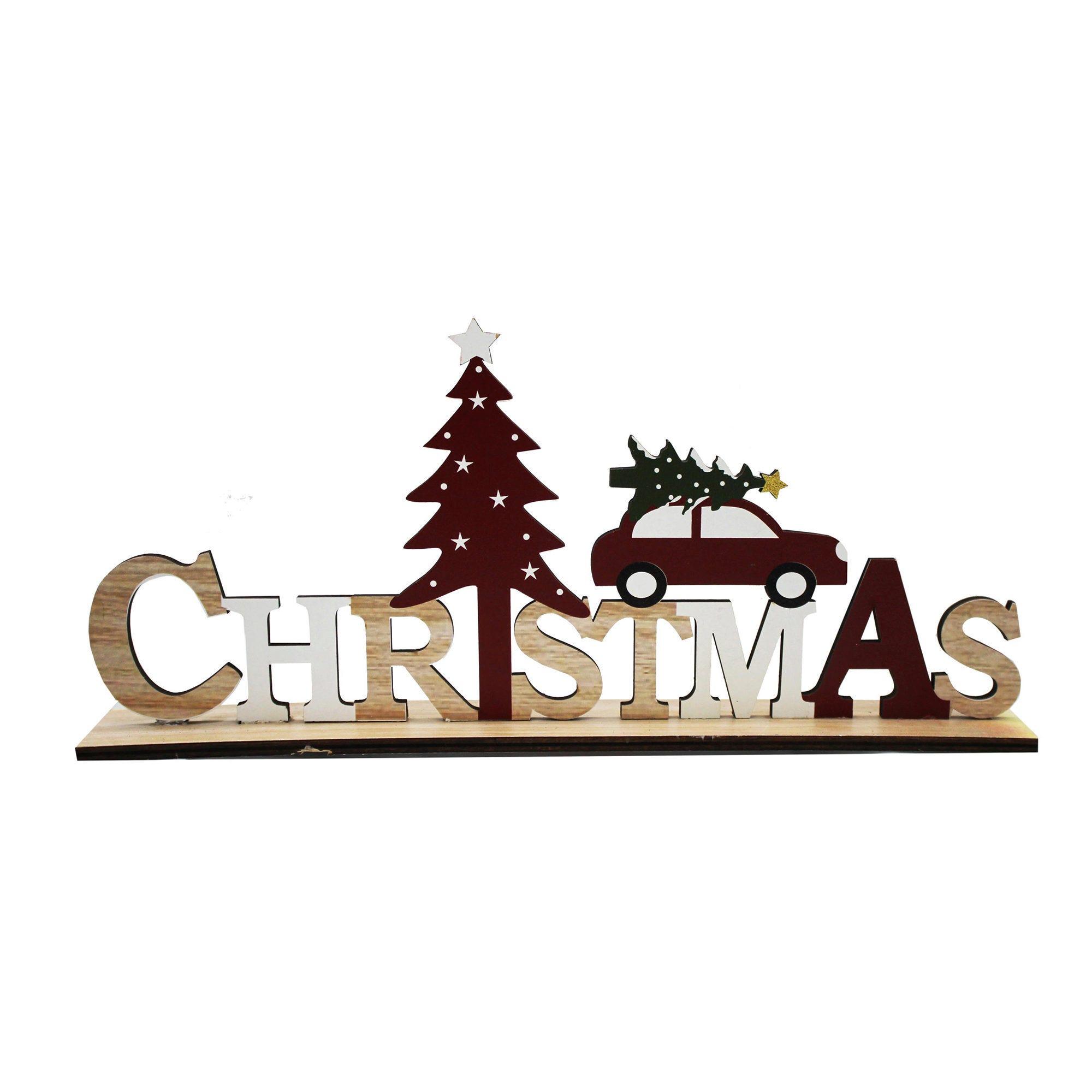 Red Car Carrying Christmas Tree Christmas Tabletop Decor image