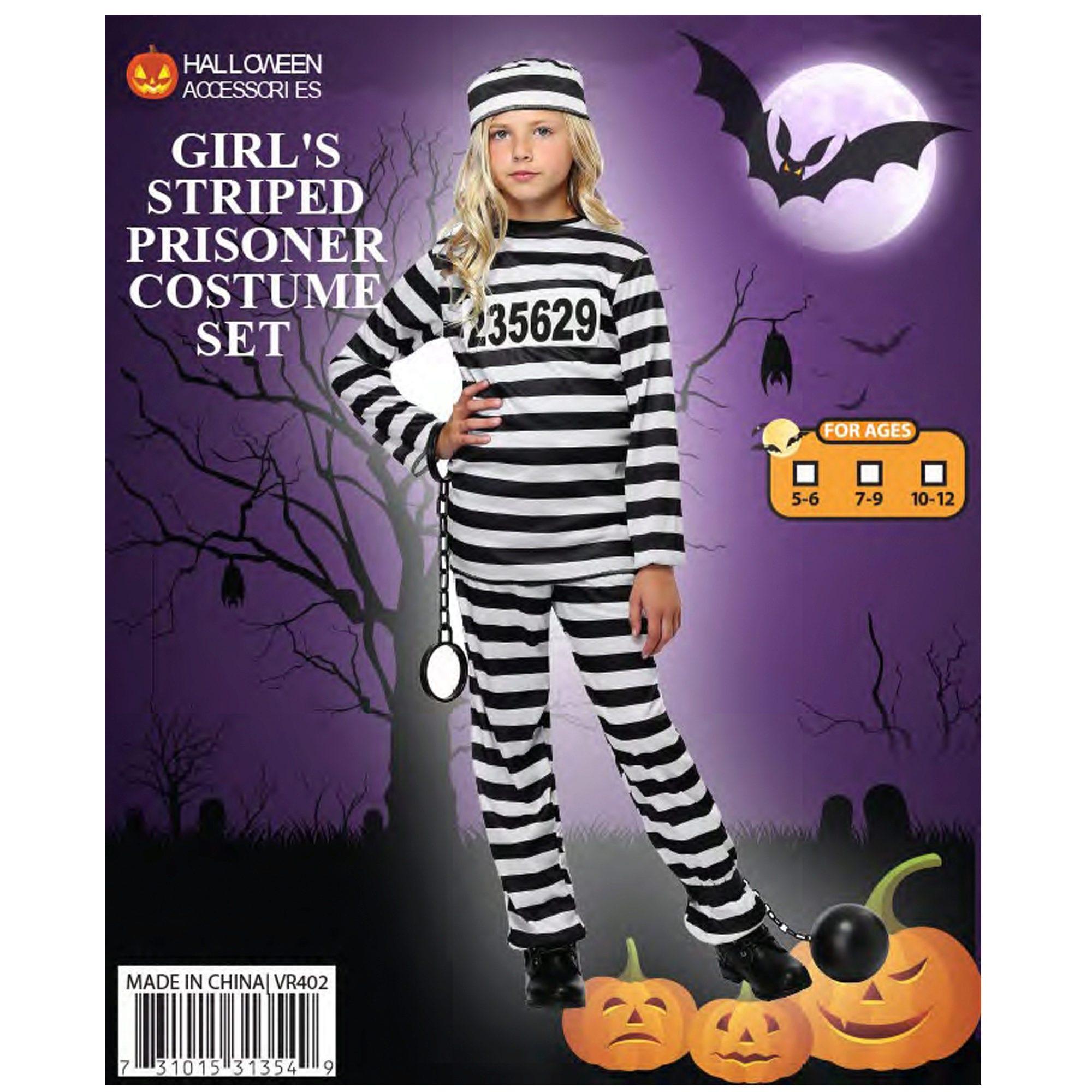 Girl's Striped Prisoner Costume Set image