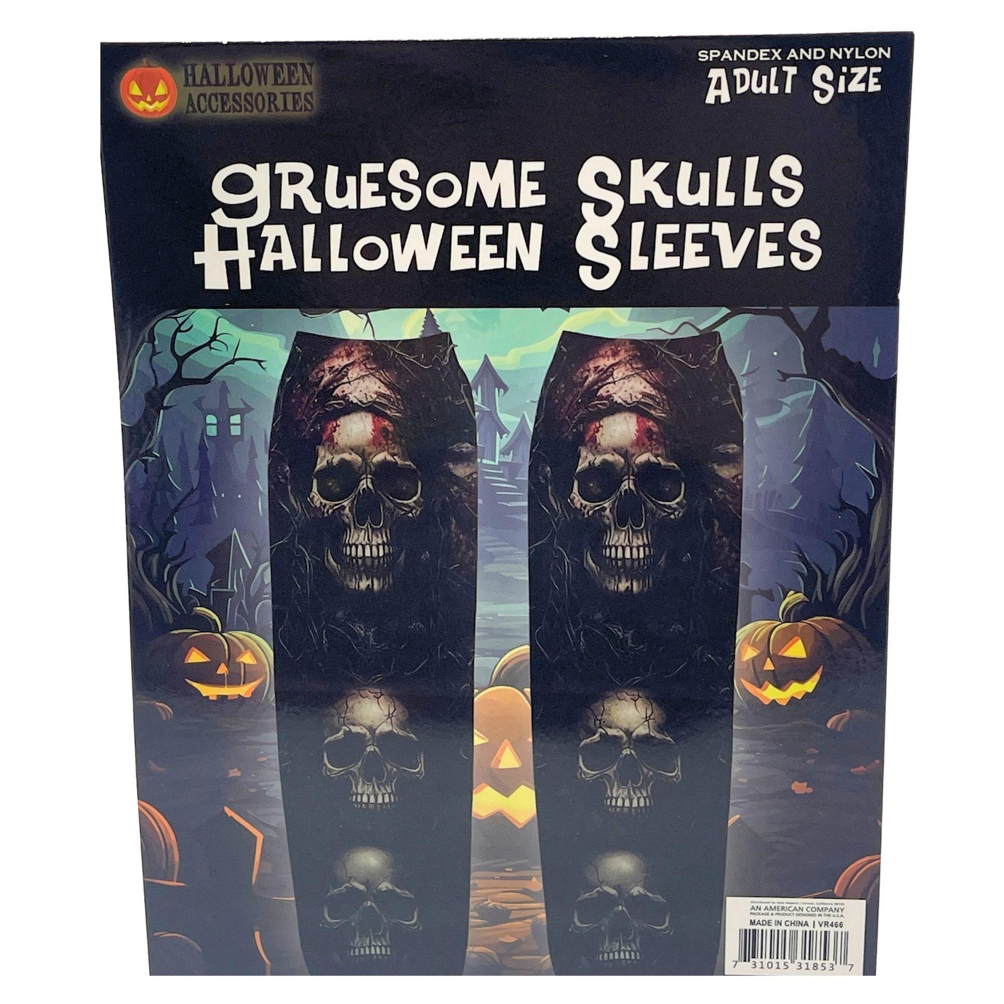 Gruesome Skulls Stack Print Slip-On Halloween Tattoo Sleeves image