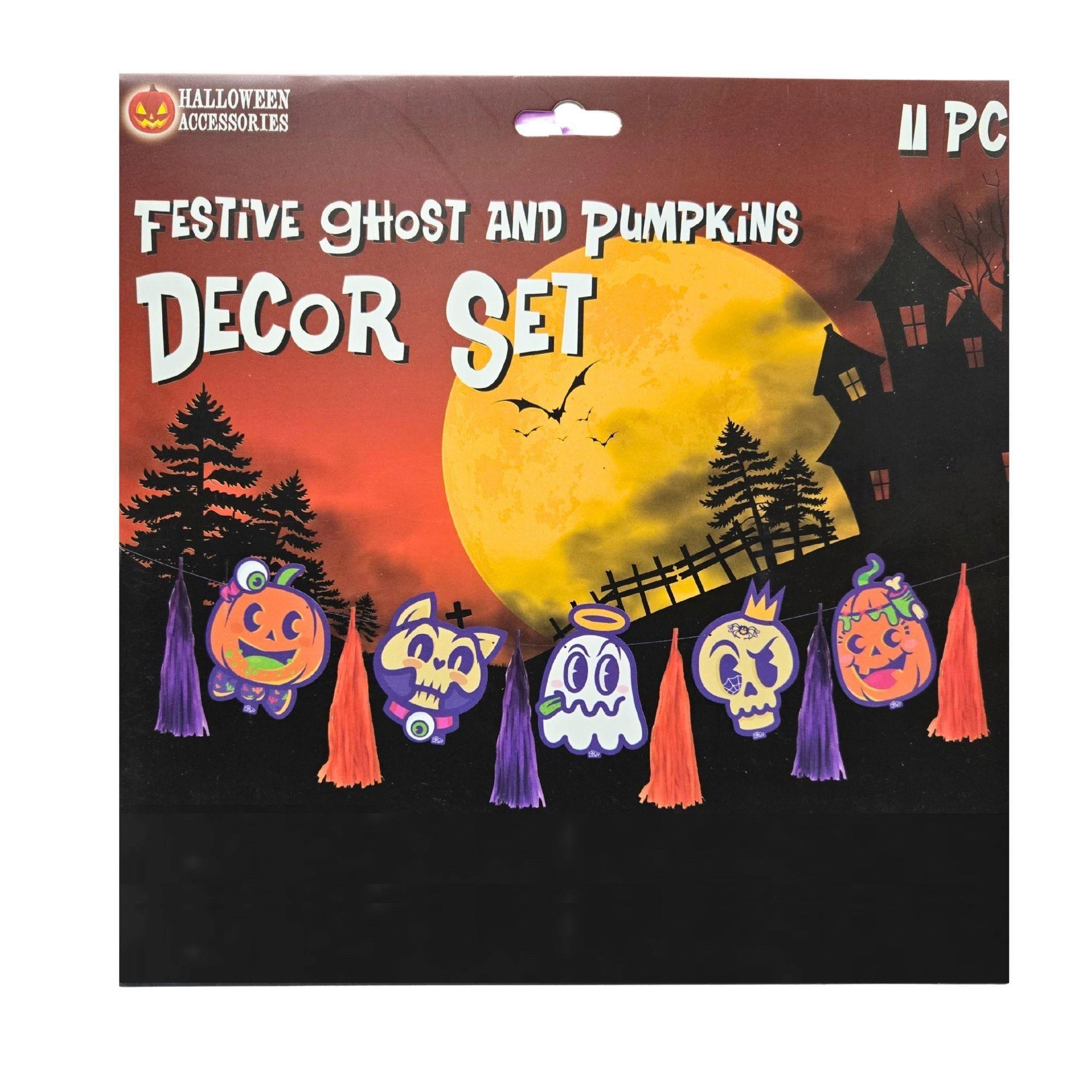 11-Piece Set Halloween Honeycomb Paper Garland Decoration with Festive Ghosts and Pumpkins image