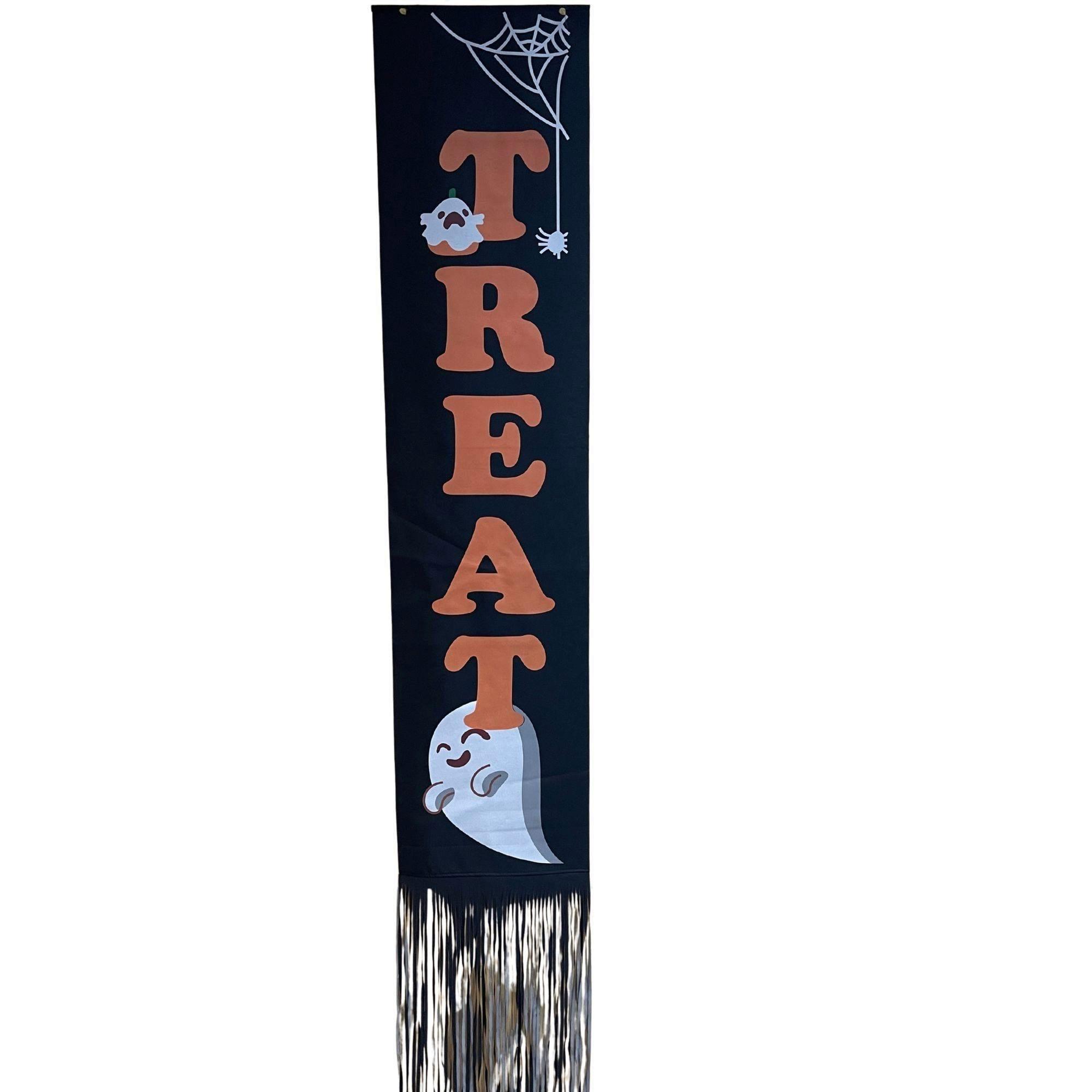 Halloween or Treat Hanging Door Flag Banner Decor Sign with Ghost Design image