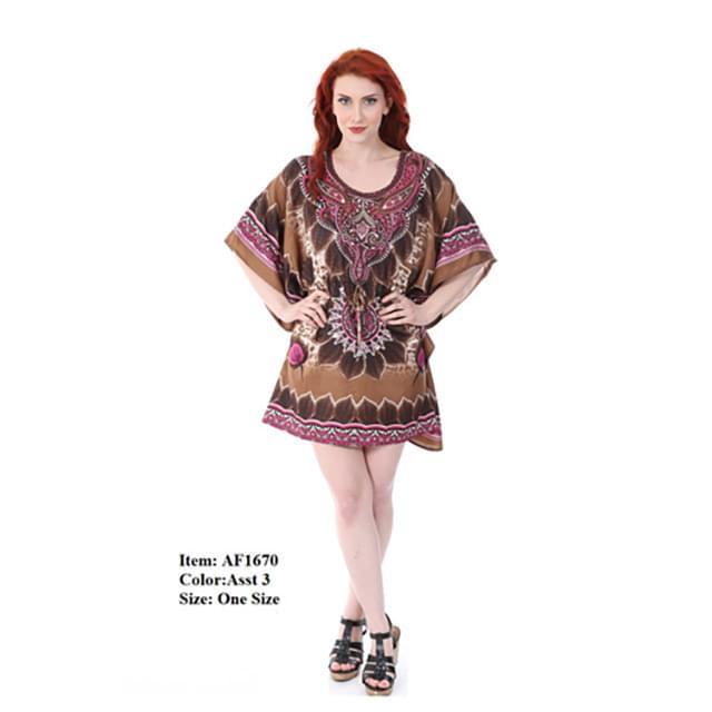 Short Leaf Border Print Kaftans With Drawstring - Assorted image