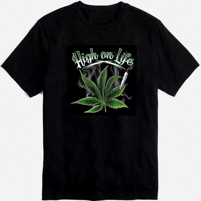 "High On Life" Marijuana Leaf & Joint T-Shirts - Black XXL image