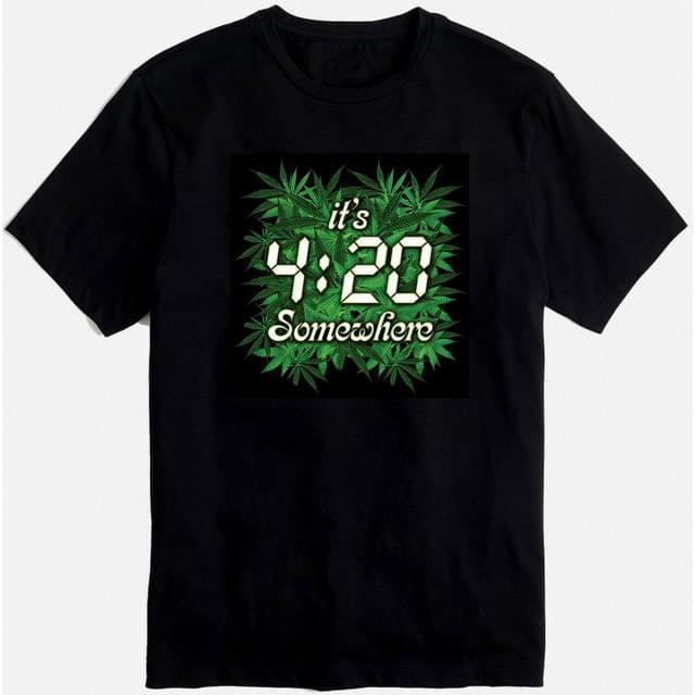"It's 4:20 Somewhere" Marijuana Leaf T-Shirts - Black M/L/XL image