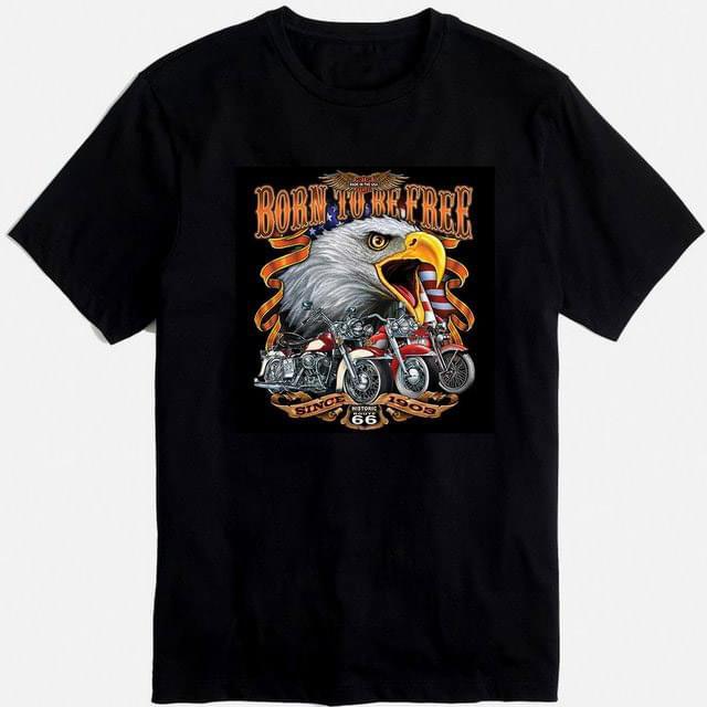 "Born To Be Free" USA Eagle Biker T-Shirts - Black M/L/XL image