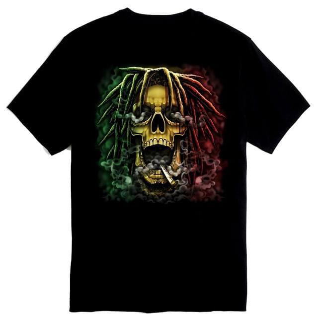 Rasta Smoking Skull T-Shirts - Black M/L/XL image