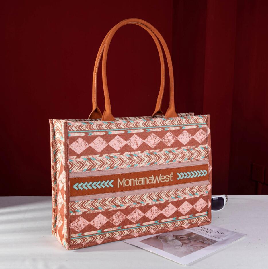 Montana West Boho Print Concealed Carry Wide Tote - Brown image