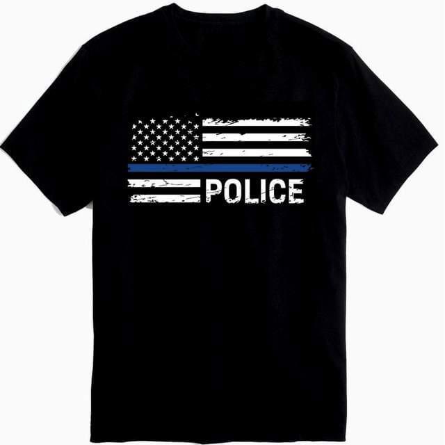 Thin Blue Line USA Flag "Police" T-Shirts - Black XXL image