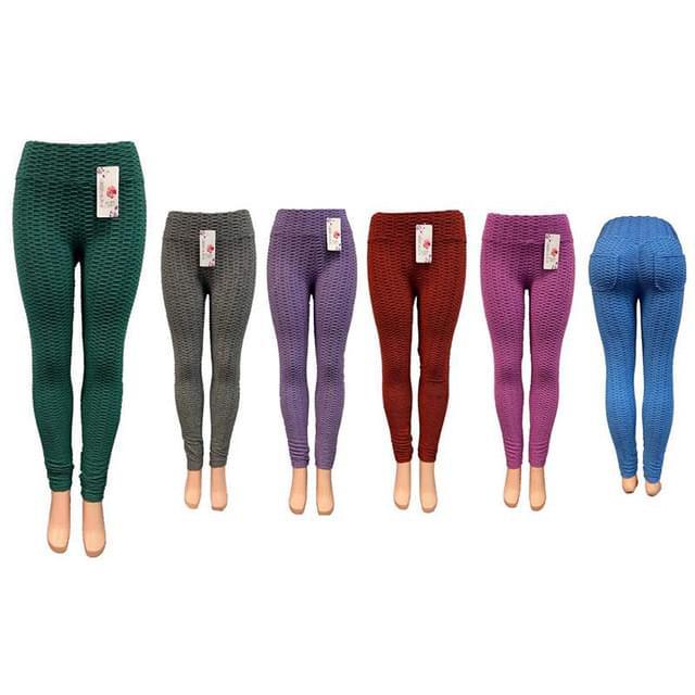 Solid Color Textured Leggings With Back Pockets - Assorted image
