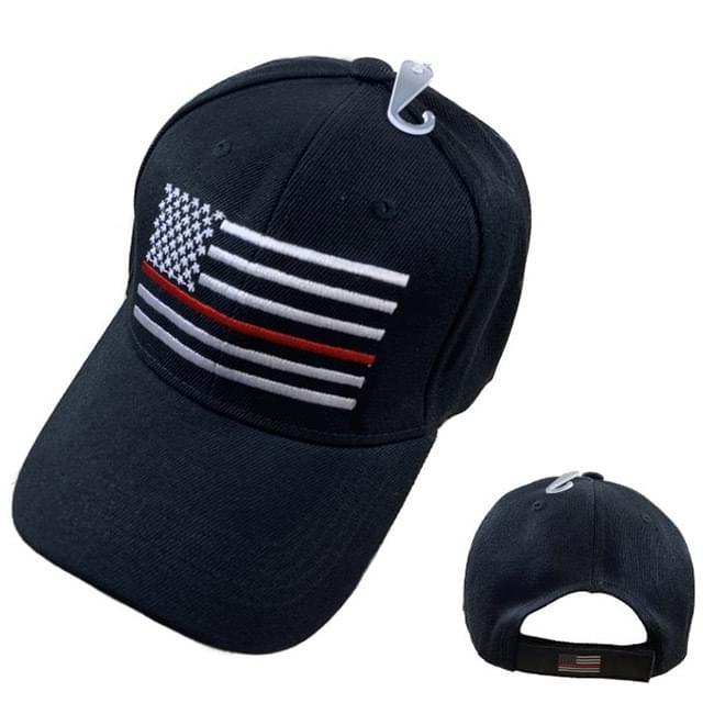 Thin Red Line Firefighter Flag Baseball Caps - Black image