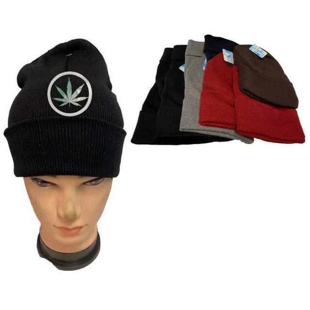 Wholesale Marijuana Winter Beanie Hat assorted color - circle leaf image