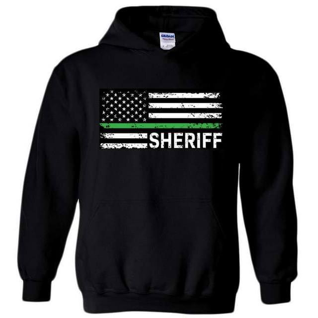 "Sheriff" Thin Green Line USA Flag Hoodies - Black M/L/XL image