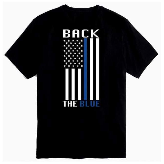 Vertical Thin Blue Line Flag "Back The Blue" T-Shirts - Black XXL image