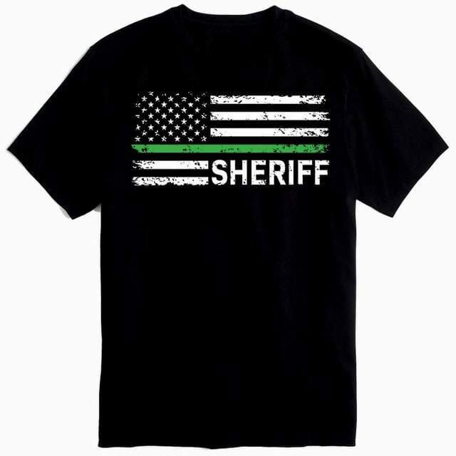 Thin Green Line USA Flag Sheriff T-Shirts - Black XXL image