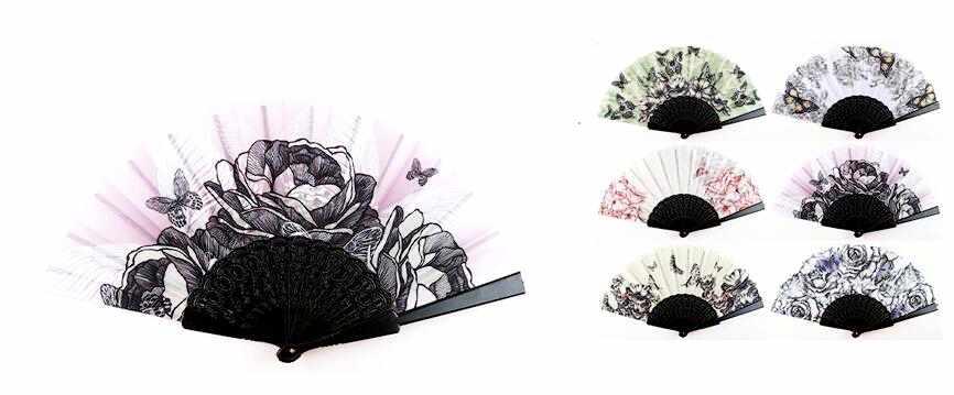 Black & White Flower Hand Fans - Assorted image