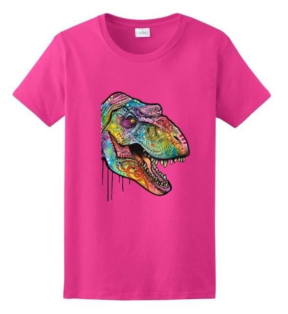 Psychedelic Neon T-Rex T-Shirts - Pink M/L/XL image