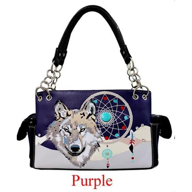 Wolf & Dream Catcher Purse - Purple image