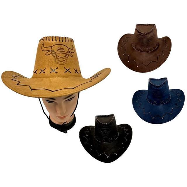Suede PU Leather Western Cowboy Hats with bull print on front image