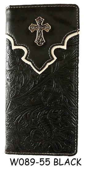 Wholesale Men Check Book Wallet With Cross Design Black image