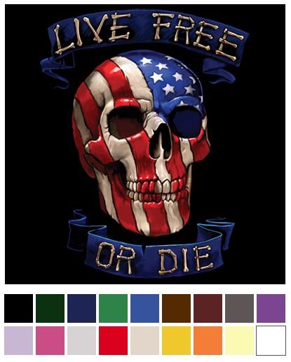"Live Free Or Die" USA Flag Skull Heat Transfers - 14.5'' x 14.5'' image