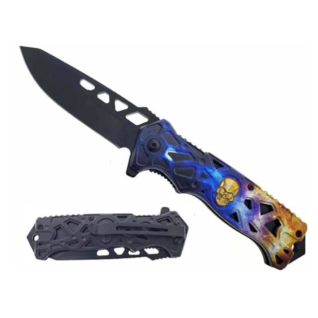 Gold Skull Spring-Assisted Knife - Multicolor Galaxy Theme image