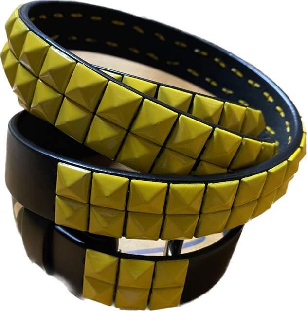 Metallic Yellow Studded 2-Row Skinny Belts image