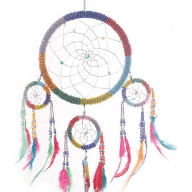 Colorful Beaded Dream Catcher With Feathers - 7 Inch Diameter image