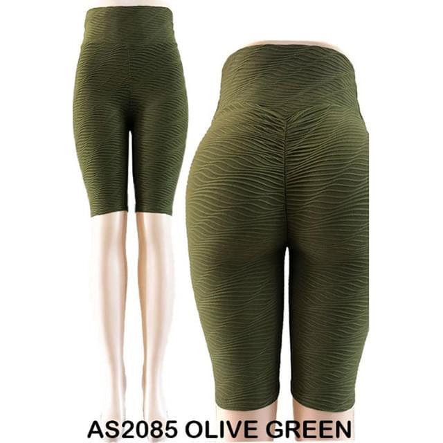 Olive Green Textured Capri Leggings image