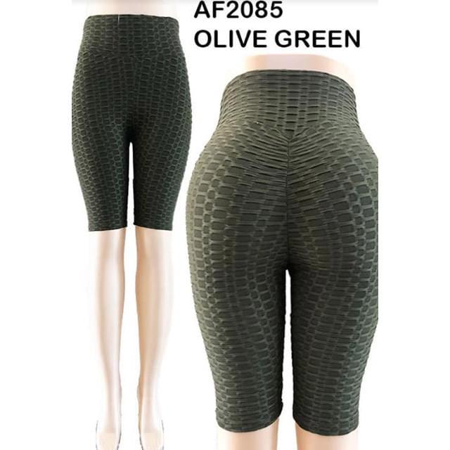Olive Green Textured Scrunch Capri Leggings image