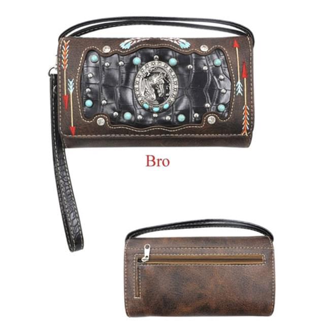 Western Horse Concho Wallet - Black & Brown image